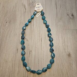 MIT Bead Necklace Blue Green Swirl Acrylic Single Strand Chunky 15"